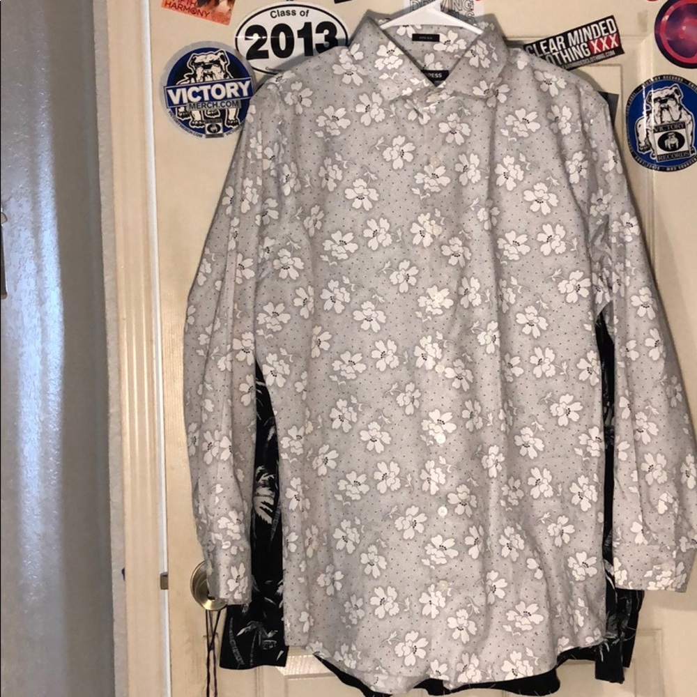 Floral stipple print dress shirt from Express